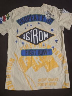 First Row Kids' Short Sleeve Tee - Cream with Blue & Yellow Graphics